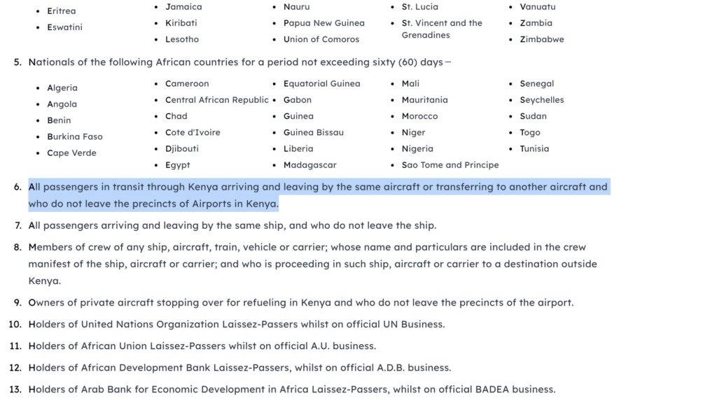 Below is a snapshot from eTA website indicating that people who plan to exit the airport need to apply for eTA authorization to do a Nairobi Safari Walk tour from JKIA