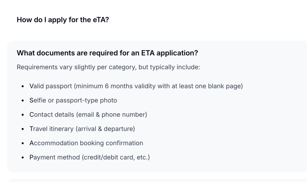 Snapshot showing how you can apply for eTA to join the Nairobi Safari walk tour for layover passengers at jkia